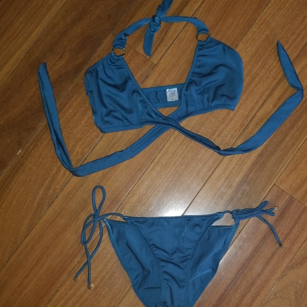 Teal Color Bikini Wrap Around Set